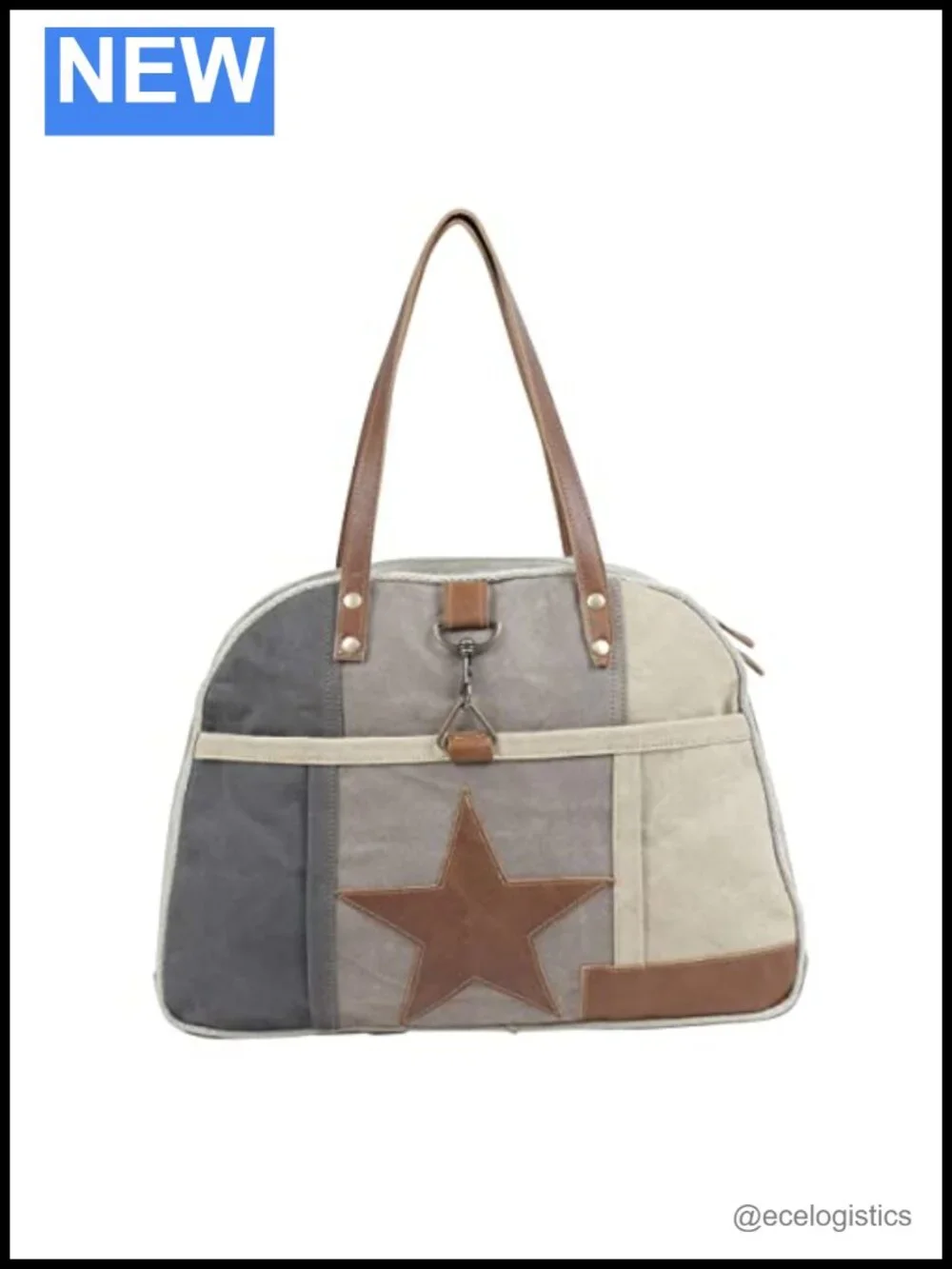 Myra Upcycled Canvas Leather Tote Bag with Zipper